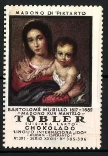 Reklamemarke Tobler, Chokolado, Madono Kun Mantelo, Madonna und Kind