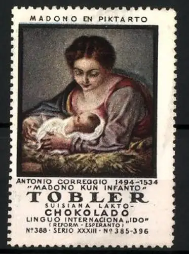 Reklamemarke Tobler, Chokolado, Madono Kun Infanto, Antonio Correggio Gemälde