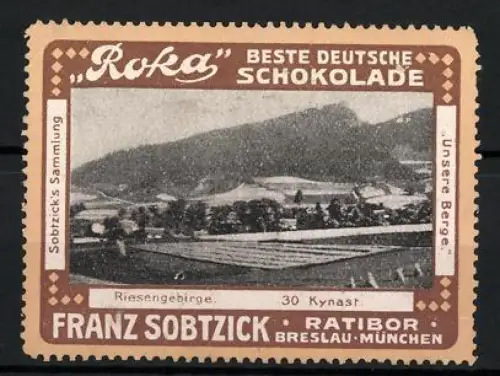 Reklamemarke Ratibor, Roka Schokolade Franz Sobtzick, Kynast-Bergansicht im Riesengebirge