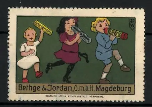 Künstler-Reklamemarke Johann Peter Werth, Magdeburg, Schokolade & Zuckerwaren Bethge & Jordan GmbH, Kinder mit Produkten