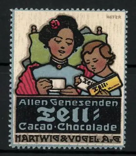 Künstler-Reklamemarke Paul Höfer, Allen Genesenden Tell Cacao Chocolade, Mutter mit Kind