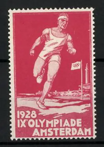 Reklamemarke Amsterdam, 1928 IX. Olympiade, Läufer mit olympischer Flagge, Olympia, Olympische Spiele