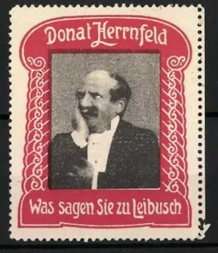 Reklamemarke Donat Herrnfeld, Porträt des Schauspielers im Frack