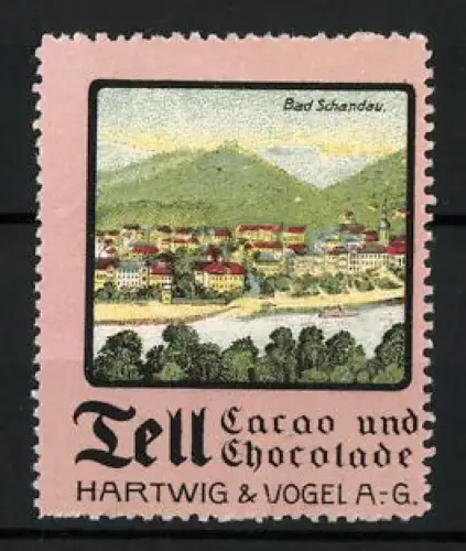 Reklamemarke Dresden, Tell Cacao und Chocolade Hartwig & Vogel AG, Ortsansicht Bad Schandau