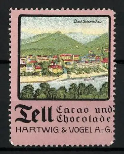Reklamemarke Dresden, Tell Cacao und Chocolade Hartwig & Vogel AG, Bad Schandau & Landschaftsansicht