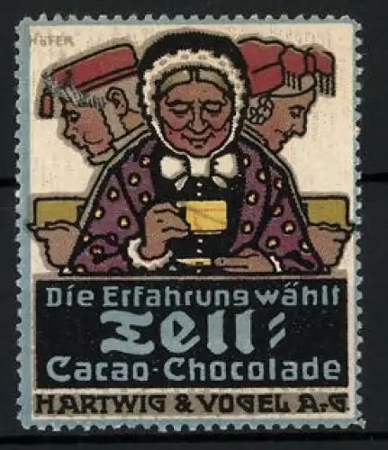 Künstler-Reklamemarke Paul Höfer, Tell Cacao-Chocolade Hartwig & Vogel AG, Frauen mit Tasse
