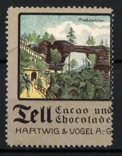 Reklamemarke Dresden, Tell Cacao und Chocolade Hartwig & Vogel AG, Naturbrücke Prebischtor