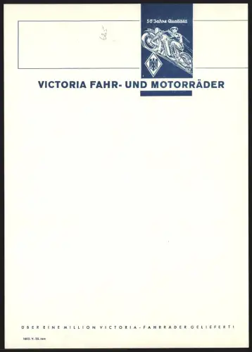 Briefkopf Victoria Fahr- und Motorräder, Logo mit Mann auf einem Motorrad