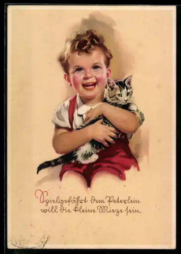 AK Mädchen hält eine junge Katze in den Armen