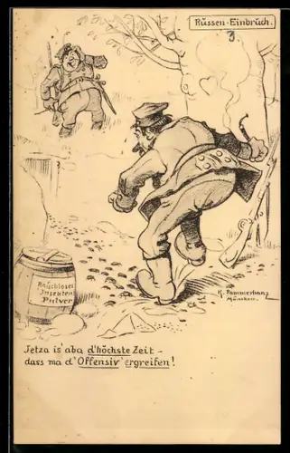 Künstler-AK Karl Pommerhanz: Russen Einbruch, Ergreifen der Offensive