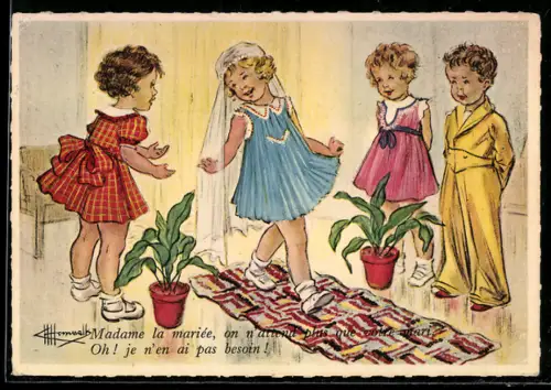 Künstler-AK Charles Homualk: Kinder spielen Hochzeit