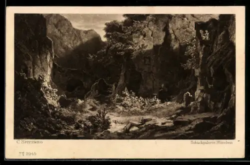 Künstler-AK Carl Spitzweg: Geigender Einsiedler