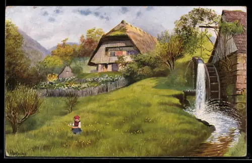 Künstler-AK Heinrich Hoffmann: Wassermühle im Mühlengrund