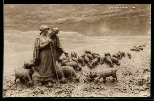 Künstler-AK Domenico Mastroianni: La Déclaration, Schäferpaar mit Herde