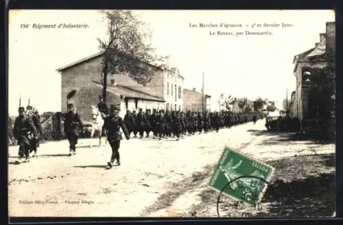 AK Dommartin-lès-Toul, 156 Régiment d`Infanterie, Le Retour