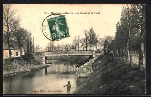 AK Méry-sur-Seine, Le Canal et le Pont