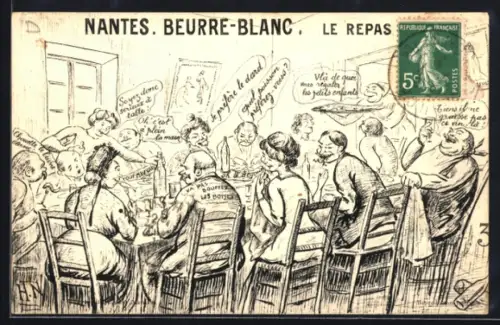 Künstler-AK Nantes, Beurre-Blanc, Le Repas