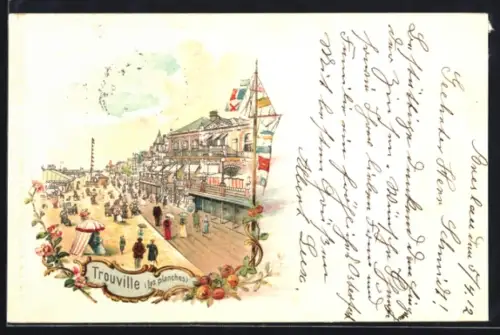 Lithographie Trouville, Le Planches
