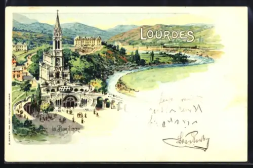 Künstler-AK Lourdes, La Basilique