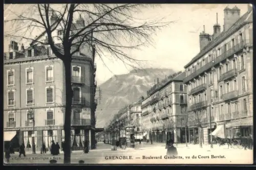 AK Grenoble, Boulevard Gambetta vu du cours Berriat, Litfasssäule, Pferdekutsche