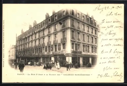 AK Nancy, La Rue St-Jean & la Maison des Galeries Nancéiennes