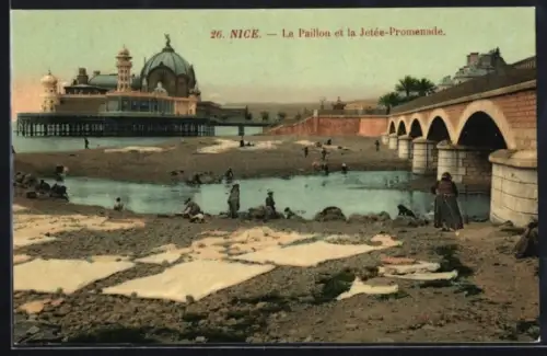 AK Nice, Le Paillon et la Jetée-Promenade, lavandières