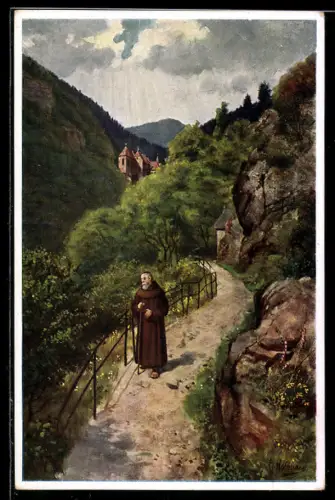 Künstler-AK Heinrich Hoffmann: Mönch beim Spaziergang