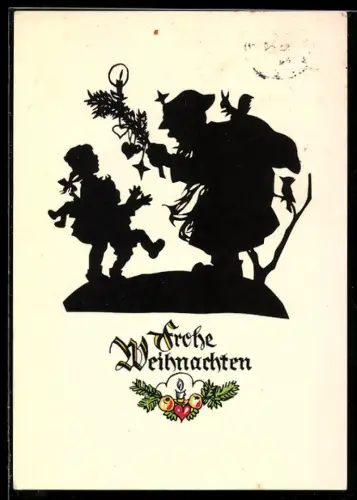 Künstler-AK Georg Plischke (unsign.): Weihnachtsmann bringt den Kindern einen Tannenzweig, Frohe Weihnachten
