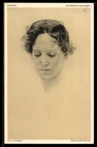 Künstler-AK Max Klinger: Kreidezeichnung, Frauenkopf