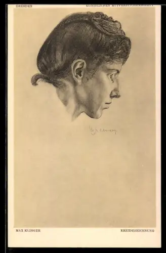 Künstler-AK Max Klinger: Frau mit Hochsteckfrisur im Seitenporträt