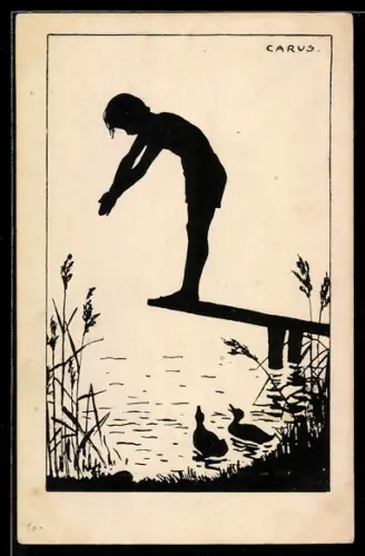 Künstler-AK Carus: Junge springt vom Steg in den See