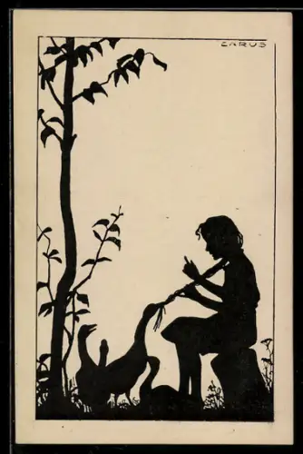 Künstler-AK Carus: Gans beisst Mädchen in die Haare