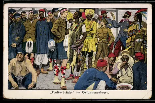 Künstler-AK Ernst Heilemann: Kulturbrüder im Kriegsgefangenenlager