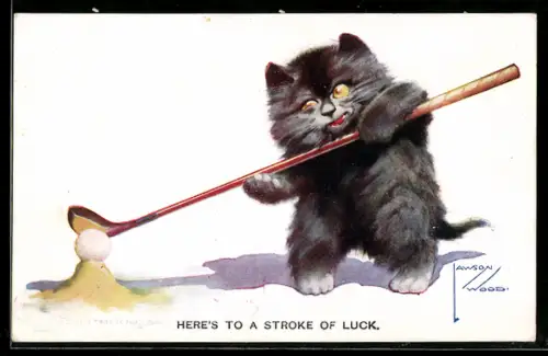 Künstler-AK Lawson Wood: Katze hantiert mit dem Golfschläger