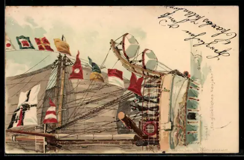 Künstler-AK Hans Bohrdt: Matrosen beim Signalsetzen auf dem Segelschiff