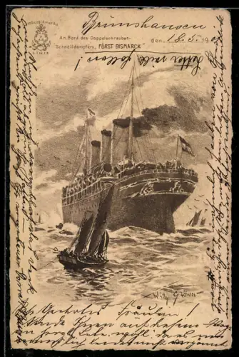 Künstler-AK Willy Stoewer: Schnelldampfer Fürst Bismarck in voller Fahrt