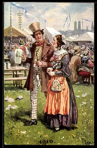 AK Paar in Tracht auf dem Oktoberfest