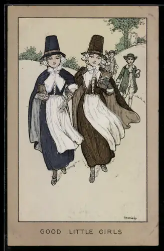 Künstler-AK Florence Hardy: Mädchen in Tracht beim Kirchgang