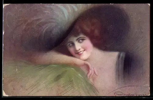 Künstler-AK G. Guerzoni: Do you remember?, Junge Dame mit Hut