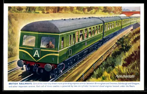 Künstler-AK Englische Eisenbahn der British Railways zwischen Birmingham und Swansea