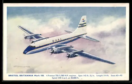 AK Passagierflugzeug Bristol Britannia Mark 100 der B.O.A.C. im Flug über Wolken