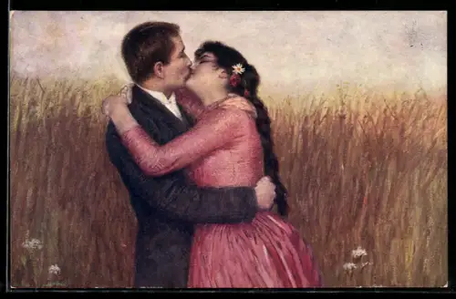Künstler-AK sign. Josef Zenisek: Paar nimmt Abschied voneinander