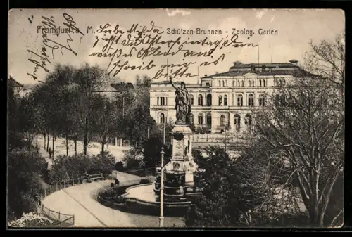 AK Frankfurt a. M., Zoolog. Garten, Schützen-Brunnen