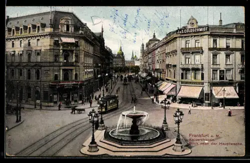 AK Frankfurt a. M., Kaiserstrasse mit Strassenbahn und Blick nach der Hauptwache