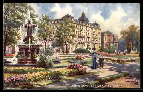 Künstler-AK Charles F. Flower: Düsseldorf, Königsallee mit Park-Hotel