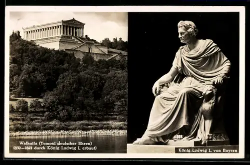 AK Donaustauf, Walhalla (Tempel deutscher Ehren), Standbild König Ludwig I. von Bayern