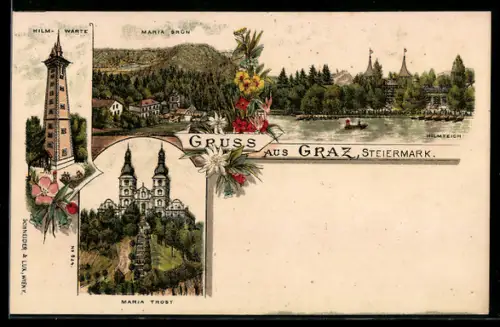Lithographie Graz /Steiermark, Maria Grün, Maria Trost