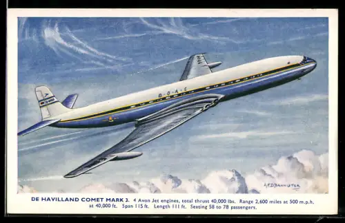 Künstler-AK Flugzeug De Havilland Comet Mark 3 der BOAC