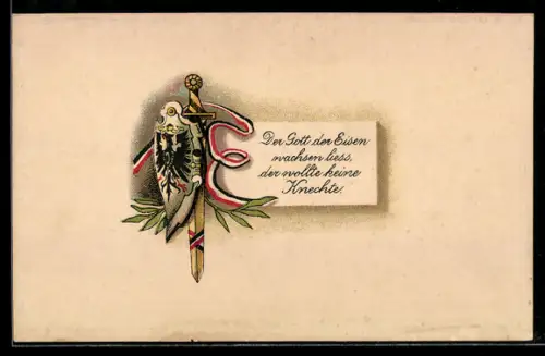 AK Wappen mit Adler, Schwert & patriotischem Spruch