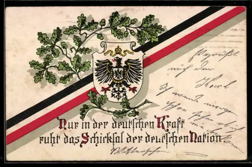 AK Wappen mit Adler, Eichenzweige und Fahnenband